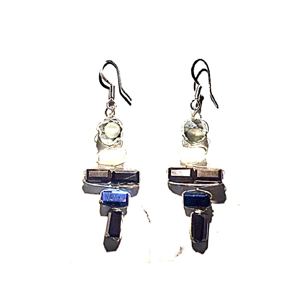 Stacked Glass Gem Ladder Drop Sterling Silver Earrings - Picture 5 of 7